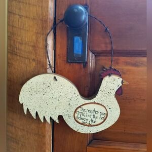 Rustic Handmade Chunky Cream Rooster Wall Hanging Decor Funny Eggs Chicken